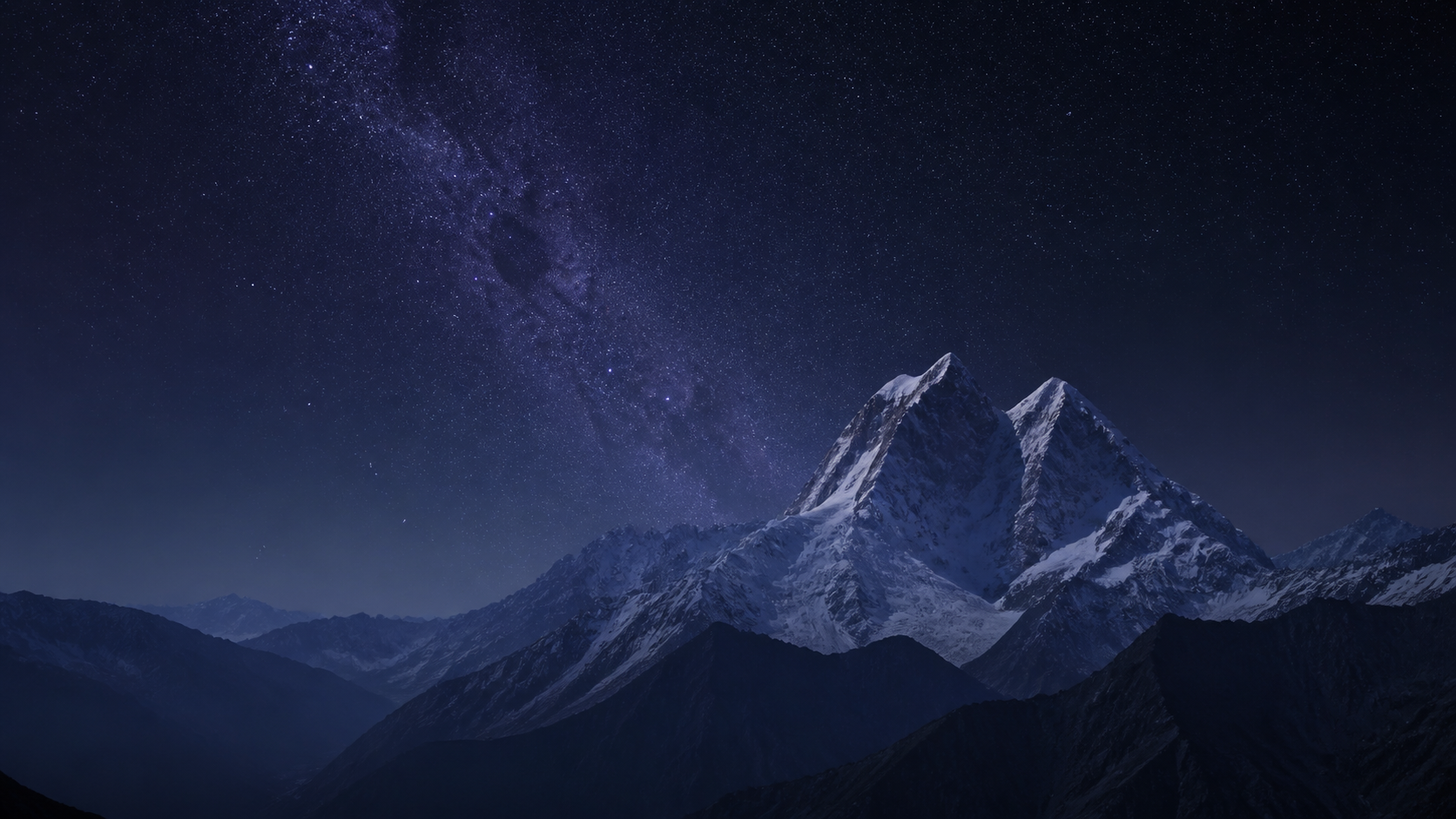 Mount Ushba beneath a star-filled night sky in Svaneti, Georgia